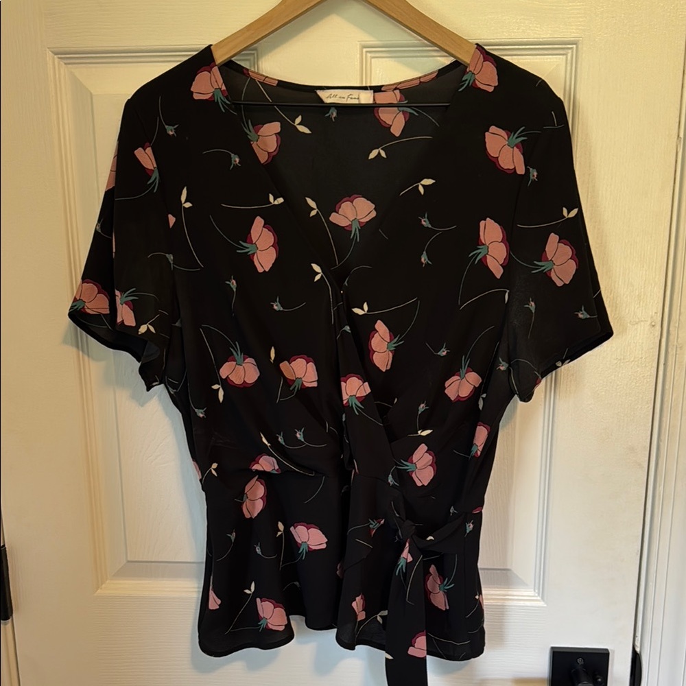 Black Floral Wrap Top